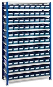Regál MIX s 88 modrými plastovými boxami REACH, 1740x1000x400 mm