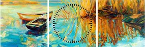 Obraz - Jazero s loďkami (s hodinami) (90x30 cm)