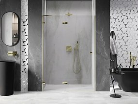 Mexen, Mexen Lunar L Otočné ľavé sprchové dvere 135 cm, transparentné, zlaté - 834L-135-000-50-00-L