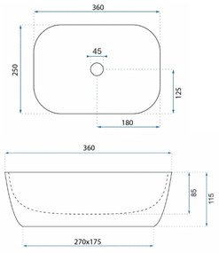 Rea Belinda, umývadlo na dosku 360x250x115 mm, imitácia kameňa matná, REA-U3321