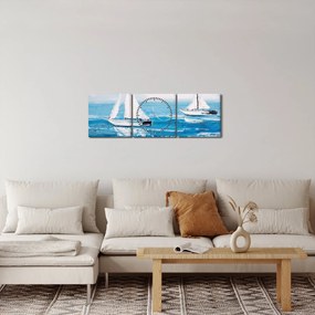 Obraz - Maľba jachty na mori (s hodinami) (90x30 cm)