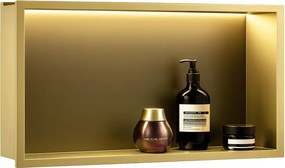 Rea Vstavaná kúpeľňová polica s LED osvetlením 60x30 cm, kartáčovaná zlatá