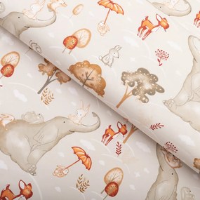 Biante Detská bavlnená obliečka na vankúš Sandra SA-692 Slon a jeho kamaráti na svetlo sivobéžovom 50 x 70 cm