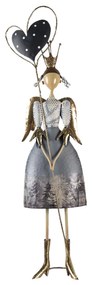 Dekoratívna kovová soška anjela s krídlami, korunkou a veľkým srdcom - 25 * 13 * 87 cm