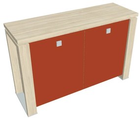 Nízka skriňa Verno+ 140 x 46 x 90 cm, sklenené dvere, agát / oranžová