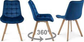 Stolička SORIA 360 – tmavomodrý zamat / dubové  nohy × 2