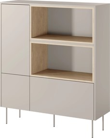 Komoda Desin 120 cm s otvorenými policami a zásuvkou - kašmír / dub nagano