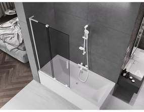 Mexen Velar L, 2-krídlová posuvná vaňová zástena 100 x 150 cm, 8mm šedé sklo, biela matná, 896-100-003-41-20