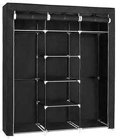 Látkový šatník, 2 závesné tyče, 9 políc, 175x149,8x44,9cm