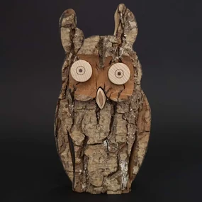 AMADEA Drevená sova s kôrou, masívne drevo, výška 16 cm