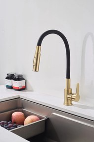 Gamma Flex 4000, stojanková drezová batéria s flexibilným ramenom, 2-funkčný výtok, čierna-zlatá matná, GMA-BFX-4000BGD