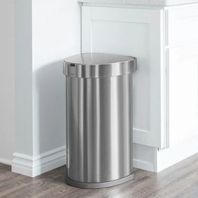 Pologuľatý bezdotykový kôš, 45 l, matná oceľ, nerez