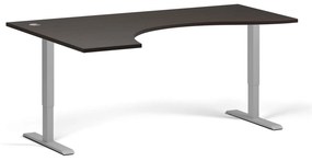 Ergonomický výškovo nastaviteľný stôl, 180x120 cm, 2 motory, L/P, sivá podnož, wenge