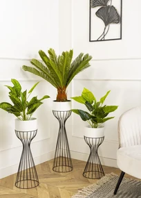 KOVOVÝ KVETINÁČ SO STOJANOM GLAM 56X20 CM BIELA/ČIERNA
