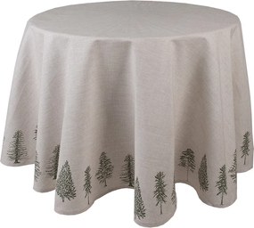 Béžový bavlnený okrúhly obrus so stromčekmi Natural Pine Trees - Ø 170 cm