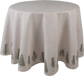 Béžový bavlnený okrúhly obrus so stromčekmi Natural Pine Trees - Ø 170 cm