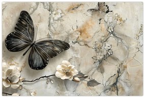 Obraz - Mramorové pozadie s motýľmi (90x60 cm)