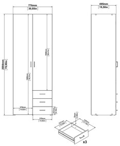 Biela šatníková skriňa 78x200 cm Space – Tvilum