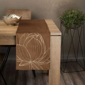 Hnedý dekoračný behúň s potlačou kvetu