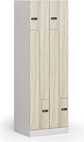 Kovová šatníková skrinka S1 Z, 4 oddiely, 1850 x 600 x 500 mm, mechanický kódový zámok, laminované dvere, dub prírodný