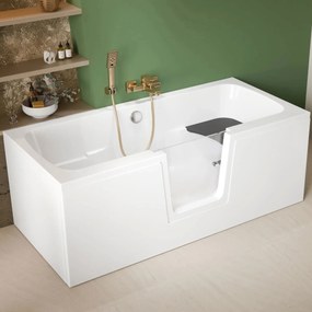 Vaňa s dvierkami Polimat OVI 160x75 ĽAVÁ s bielym čelným krycím panelom + vaňový sifón automat s prepadom VABPS-ZU 70