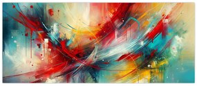 Obraz – Abstrakcia s červenou (120x50 cm)
