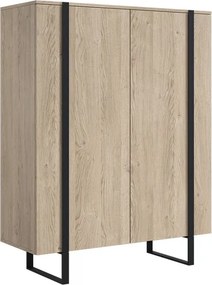 Vysoká komoda Verica 120 cm s dvoma dverami - bisquitový dub / čierne nohy