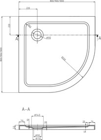 Mexen Flat polkruhový sprchový kút slim 80 x 80 cm, biela, sifón chróm - 41108080