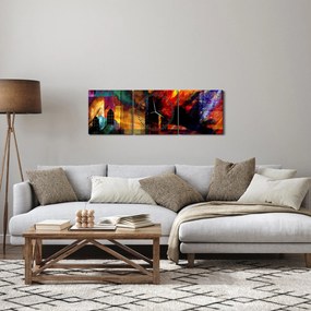 Obraz - Farebná abstrakcia mesta (s hodinami) (90x30 cm)