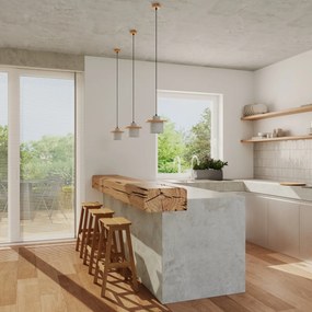 Závesné svietidlo Mab, 1x betónové/drevené tienidlo