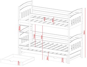 Detská poschodová posteľ 90 cm Anie (borovica). Vlastná spoľahlivá doprava až k Vám domov. 615010