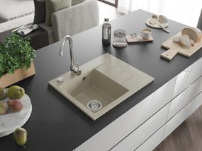 Mexen Ben, 1-komorový granitový drez 600x500x190 mm, ľavý+ chrómový sifón, béžová, 6522605000-69