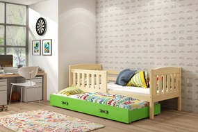 Posteľ s prístelkou KUBO 2 190x90 borovica - zelená