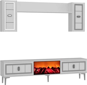 Obývacia stena s krbom Orino (biela + strieborná). Akcia -19%. Vlastná spoľahlivá doprava až k Vám domov. 1144910