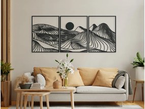 drevko 3-dielny lineart obraz Hory a slnko Rozmer obrazu: 52 x 120 cm, Farba dekorácie: Čierna