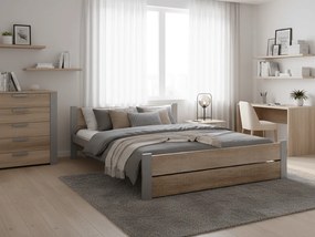 Posteľ IKAROS DOUBLE 140 x 200 cm, dub sonoma/sivá Rošt: S latkovým roštom, Matrac: Matrac Somnia 18 cm