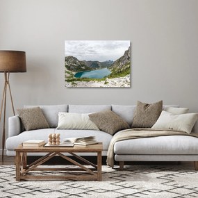 Sklenený obraz jazera v horách (70x50 cm)