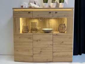 Široká vitrína Bolus, dub artisan, s osvetlením