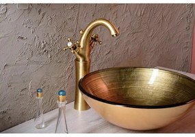 Sklenené okrúhle umývadlo v zlatej farbe ø 42 cm Fianna – Sapho