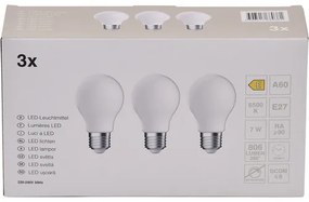 LED žiarovka A60 E27 / 7 W (60 W) 806 lm 6500 K matná bal. - 3 ks