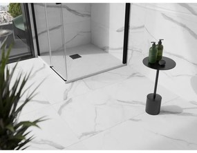 Mexen Stone+, štvorcová vanička z minerálneho kompozitu 90 x 90 cm, biela, čierna krytka, 44109090-B