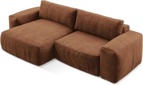 Ženilková rozkladacia rohová pohovka v terakotovej farbe (ľavý roh/s leňoškou) Kuki – Makamii