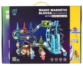 Guľôčková dráha magnetická, 80 ks, 16 guľôčok + doplnky, so svetlom