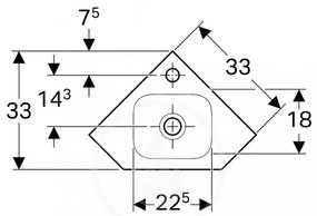 GEBERIT iCon závesné rohové umývadielko s otvorom, bez prepadu, 460 x 330 mm, biela, 124729000