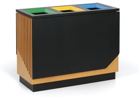 Kôš na triedený odpad, 3x89 l, čierny/imitácia dreva