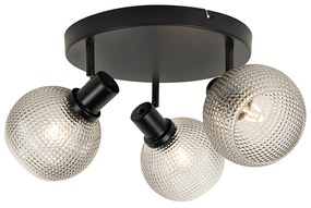 Dizajnové bodové svetlo čierne s dymovým sklom 3-svetlo okrúhle - Chico