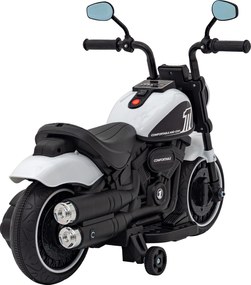 Ramiz Elektrická motorka Chopper FASTER pre deti biela + FM rádio + audio panel + LED