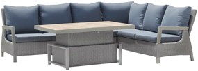 RAMIZ Súprava rodinného záhradného nábytku sivá - techorattan + veľká rohová pohovka + nastaviteľný stôl + 13 vankúšov 201507