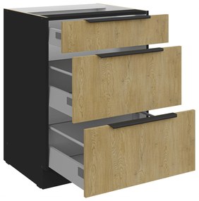 Dolná kuchynská skrinka Carminia 60 D 3S BB PREMIUM BOX (dub cremona + čierna). Akcia -20%. Vlastná spoľahlivá doprava až k Vám domov. 1127983