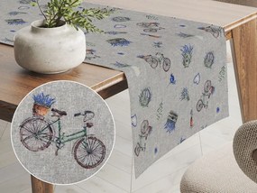 Biante Dekoračný behúň na stôl PML-097 Levandule a bicykle na sivom režnom 35x160 cm